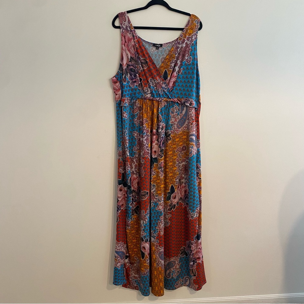 PRICE DROP Elementz Blue and Orange Sleeveless V-Neck Maxi Sundress